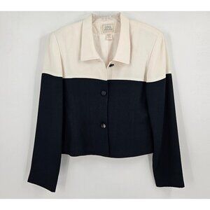 Field Manor Modern Classic Womens Sz 10 Vntg Navy White Long Sleeve Blazer